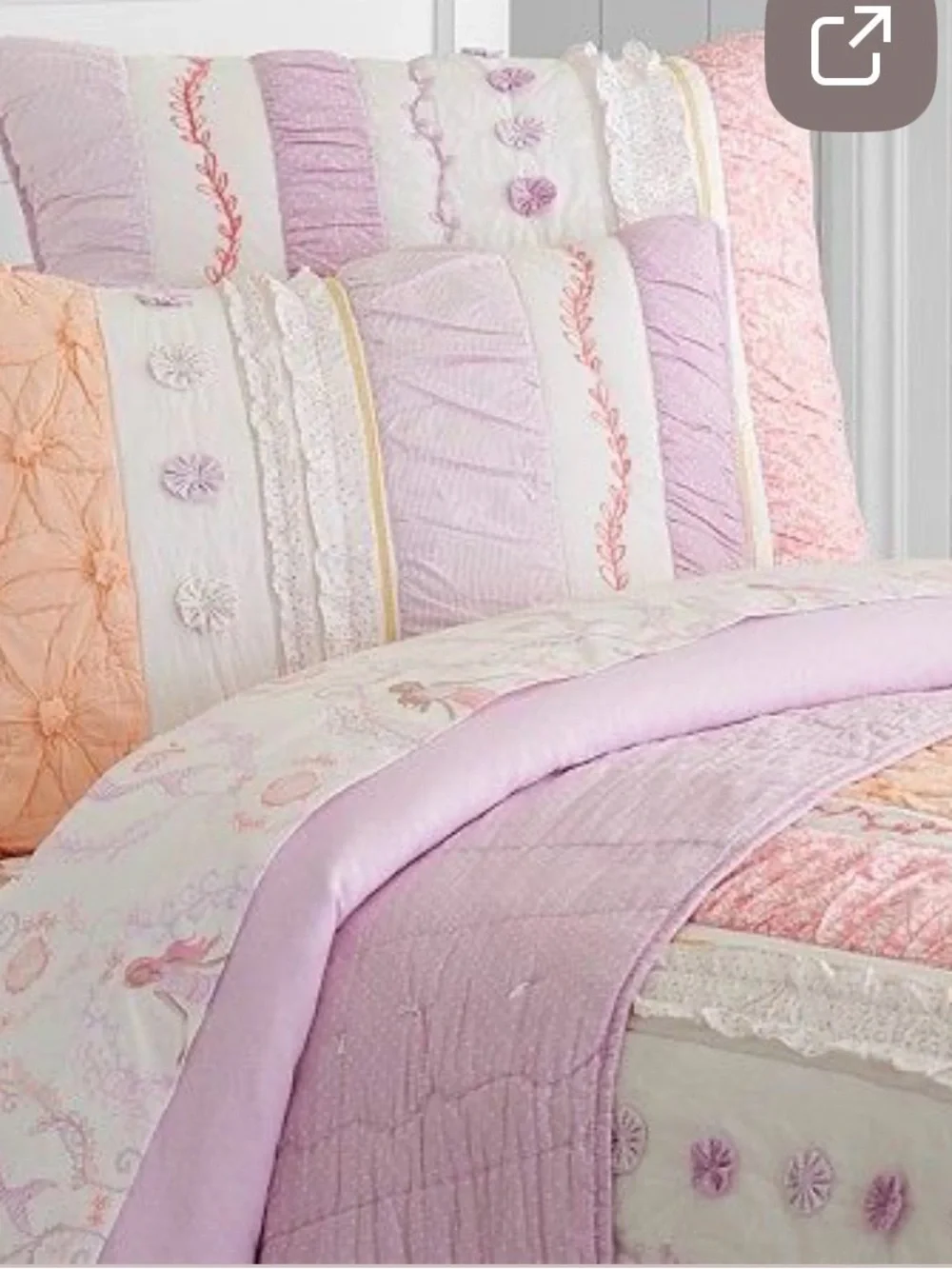 Pottery Barn Kids Pink, Peach & Cream Quilted Patchwork Comforter